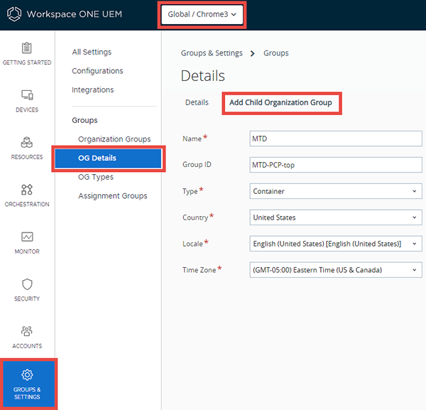 This screenshot shows the Add Child Organization Group tab in the OG details menu item, allowing you to make a new child OG in the OG you are currently in. This screenshot shows the Add Child Organization Group tab in the OG details menu item, allowing you to make a new child OG in the OG you are currently in.