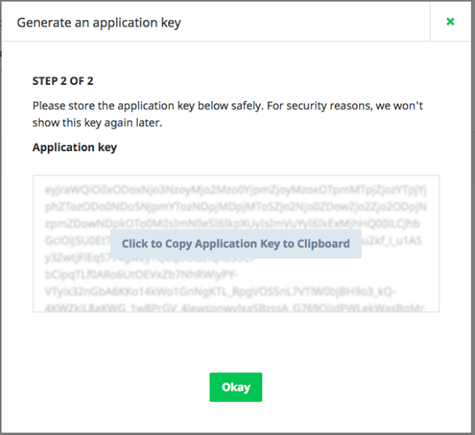 This screenshot shows the Generate an Application Key screen.