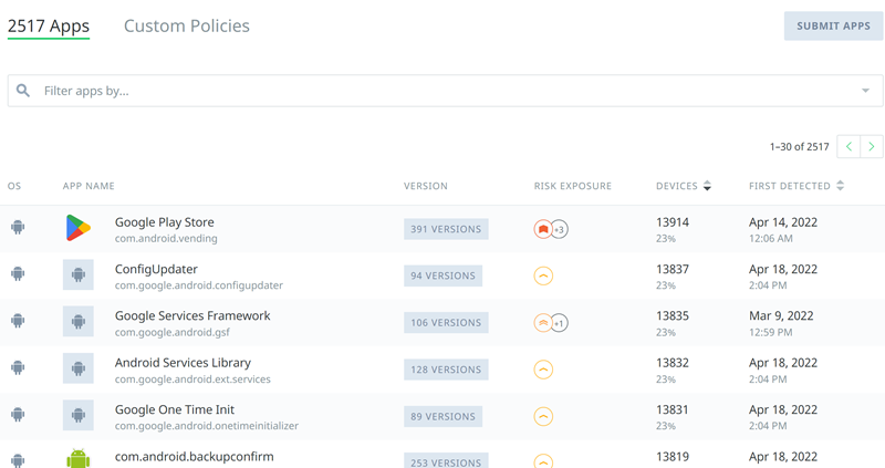 This screenshot shows the apps module This screenshot shows the apps module