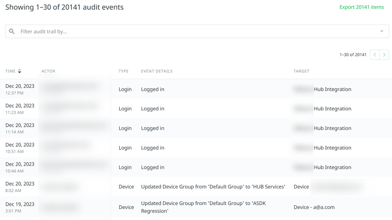 This screenshot shows the system audit trail module This screenshot shows the system audit trail module