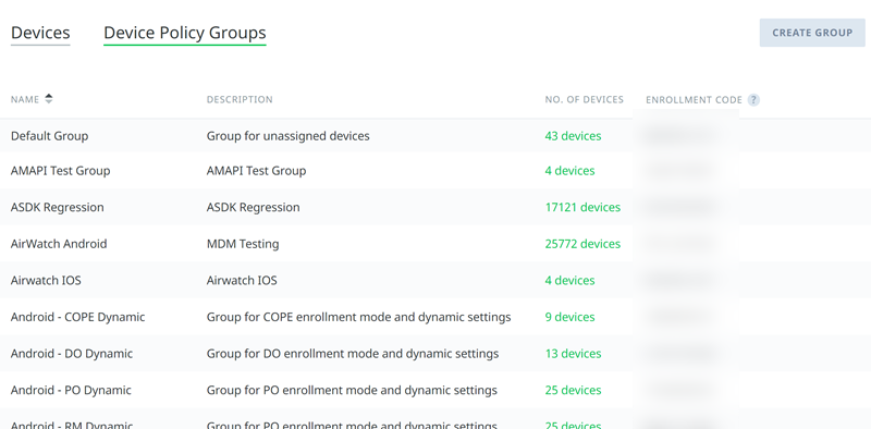 This screenshot shows the devices policy groups tab This screenshot shows the devices policy groups tab