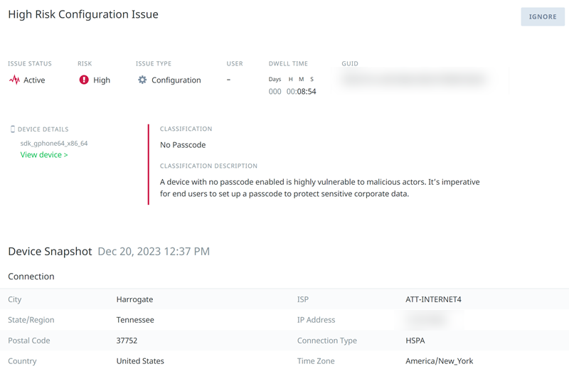 This screenshot shows the issues details view This screenshot shows the issues details view