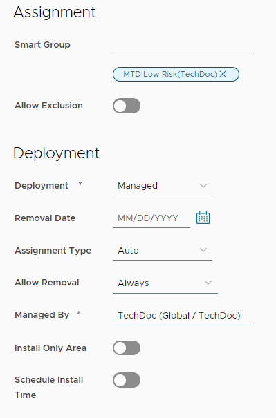 This screenshot shows the general payload screen of the iOS profile for PCP enablement of the MTD device profile.