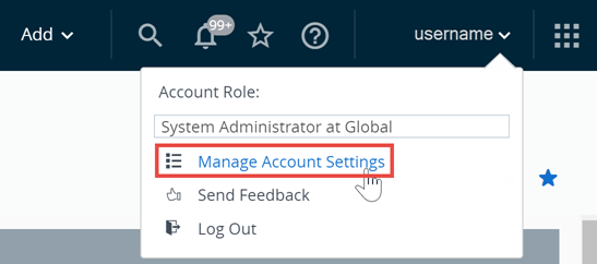 Omnissa Workspace ONE UEM Manage Account Settings from the account drop down menu.