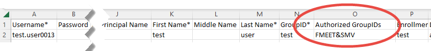 This screenshot shows a portion of a sample batch import template with the specific column that deal with multiple OG enrollment highlighted.