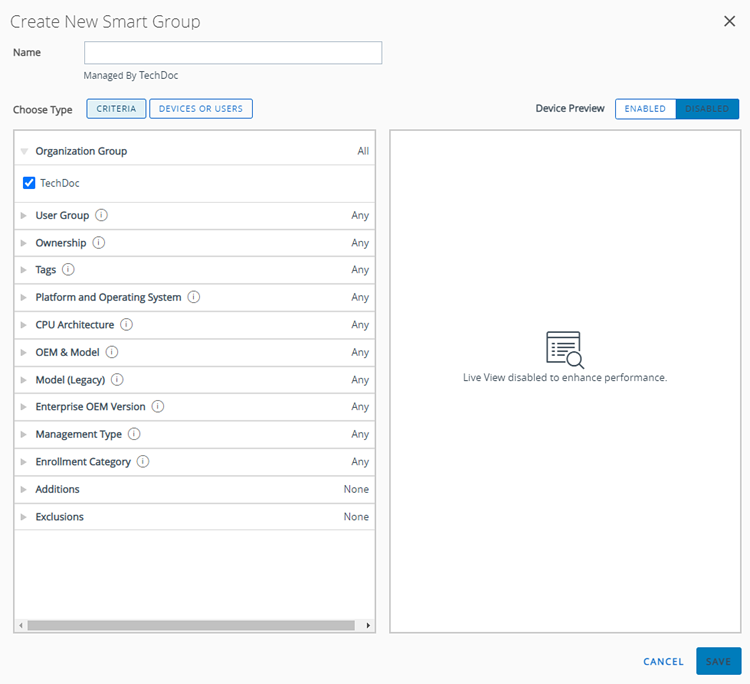 This screenshot shows the Create a Smart Group dialog box.