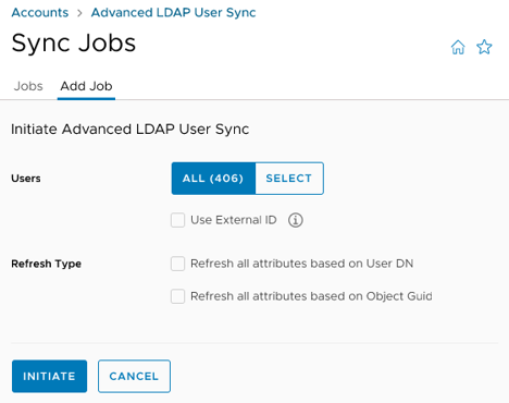 This screenshot shows the LDAP Sync screen, giving you the choice between migrating ALL users or SELECT users.
