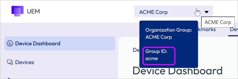 This screenshot shows how the Group ID is revealed when you hover your mouse pointer over the OG Selector. This screenshot shows how the Group ID is revealed when you hover your mouse pointer over the OG Selector.