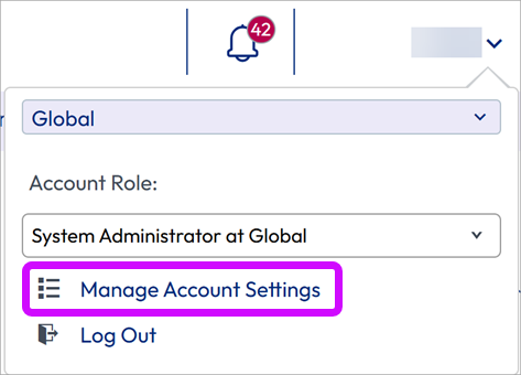 Omnissa Workspace ONE UEM Manage Account Settings from the account drop down menu.