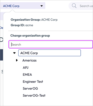 Demonstrates how to perform a search for an organization group or OG.