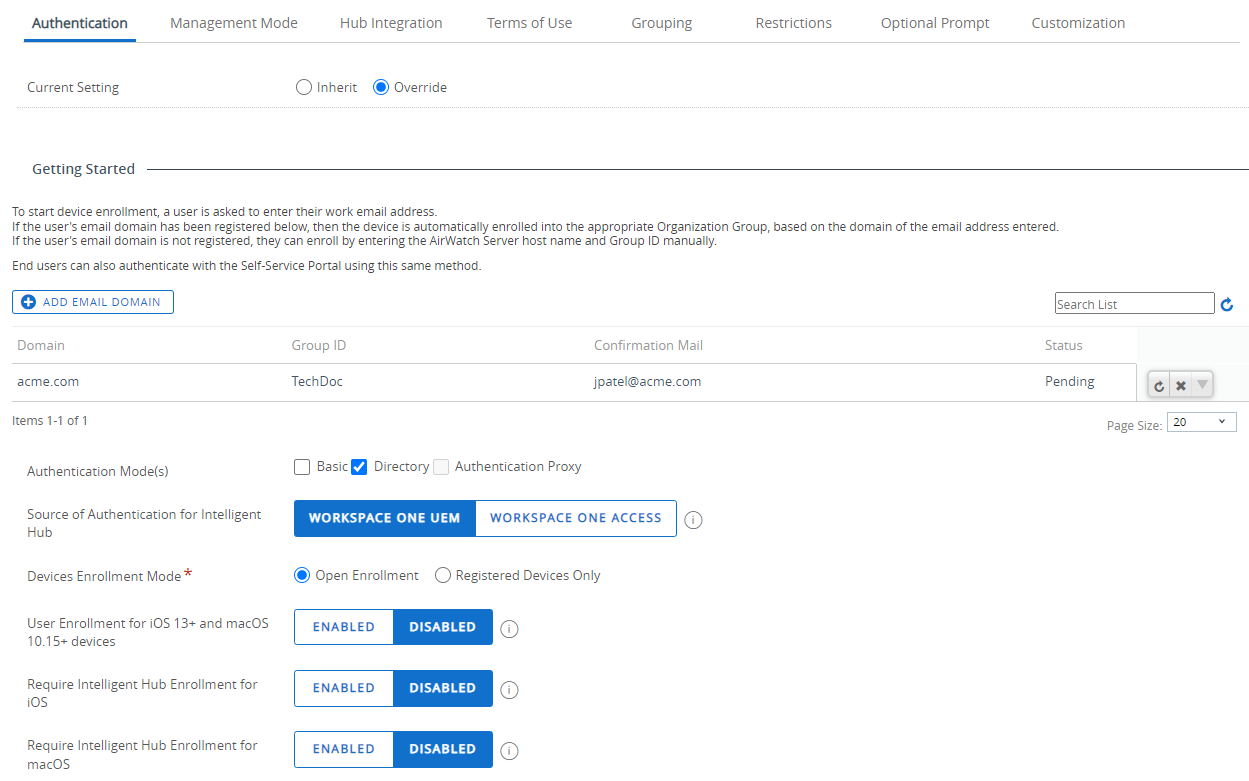 this partial screenshot shows the Authentication tab for Enrollment settings this partial screenshot shows the Authentication tab for Enrollment settings