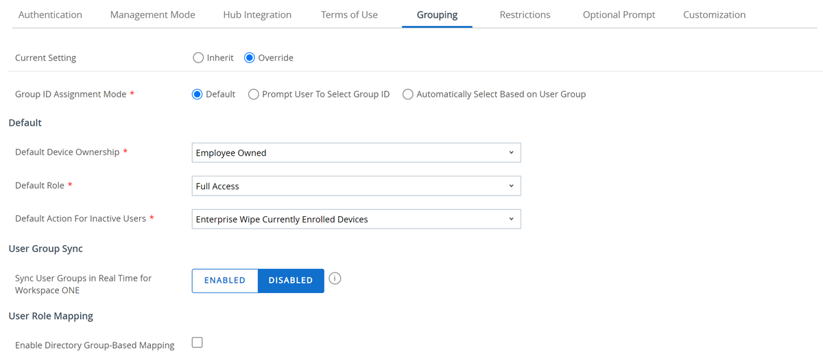 this partial screenshot shows the Grouping tab for Enrollment settings this partial screenshot shows the Grouping tab for Enrollment settings