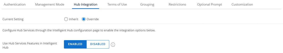 this partial screenshot shows the Hub Integration tab for Enrollment settings this partial screenshot shows the Hub Integration tab for Enrollment settings