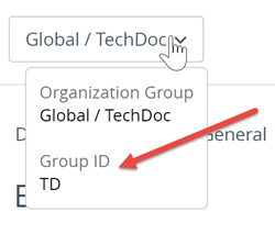 This partial screen shot demonstrates how you can see the group ID of any organization group by hovering your mouse pointer over the OG selector.