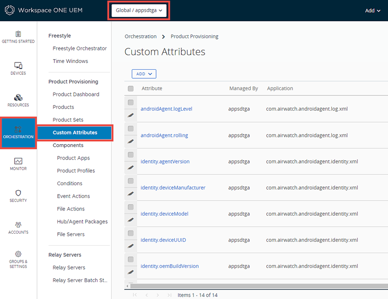 This screenshot displays the Devices, Provisioning Custom Attribute screen, which enables you to make your own custom attributes.