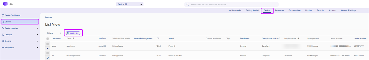 The screenshot of the Add button for adding devices.