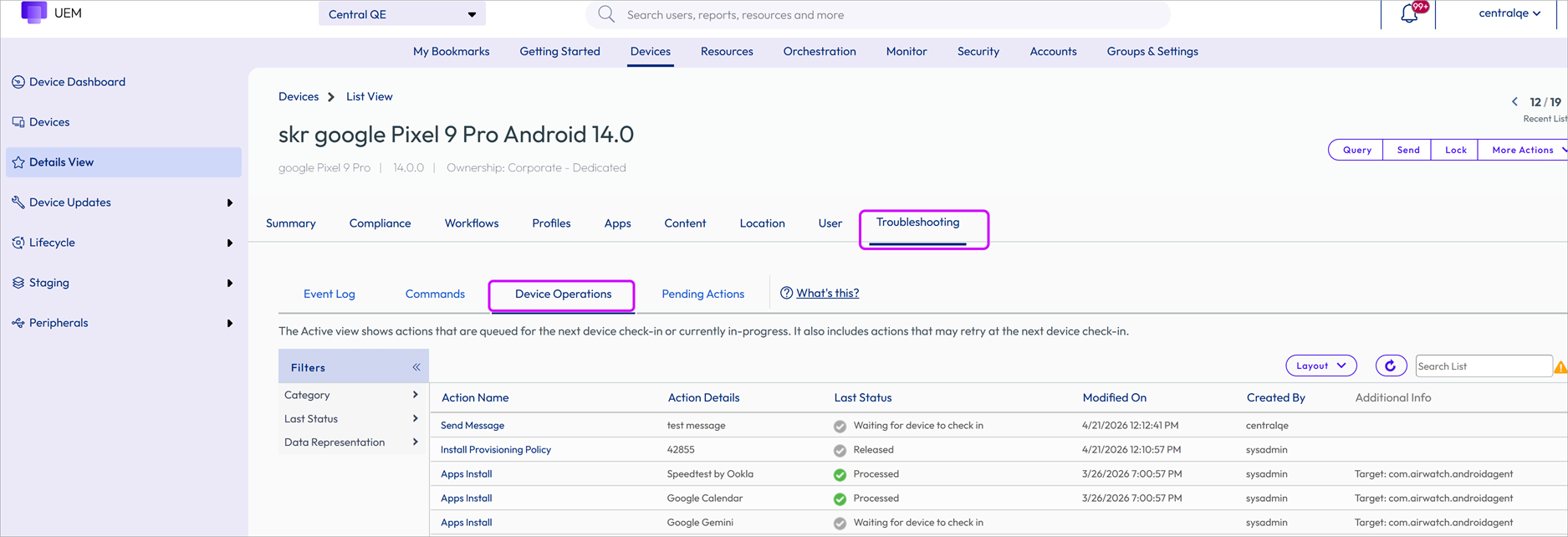 The Device Operations tab is highlighted.