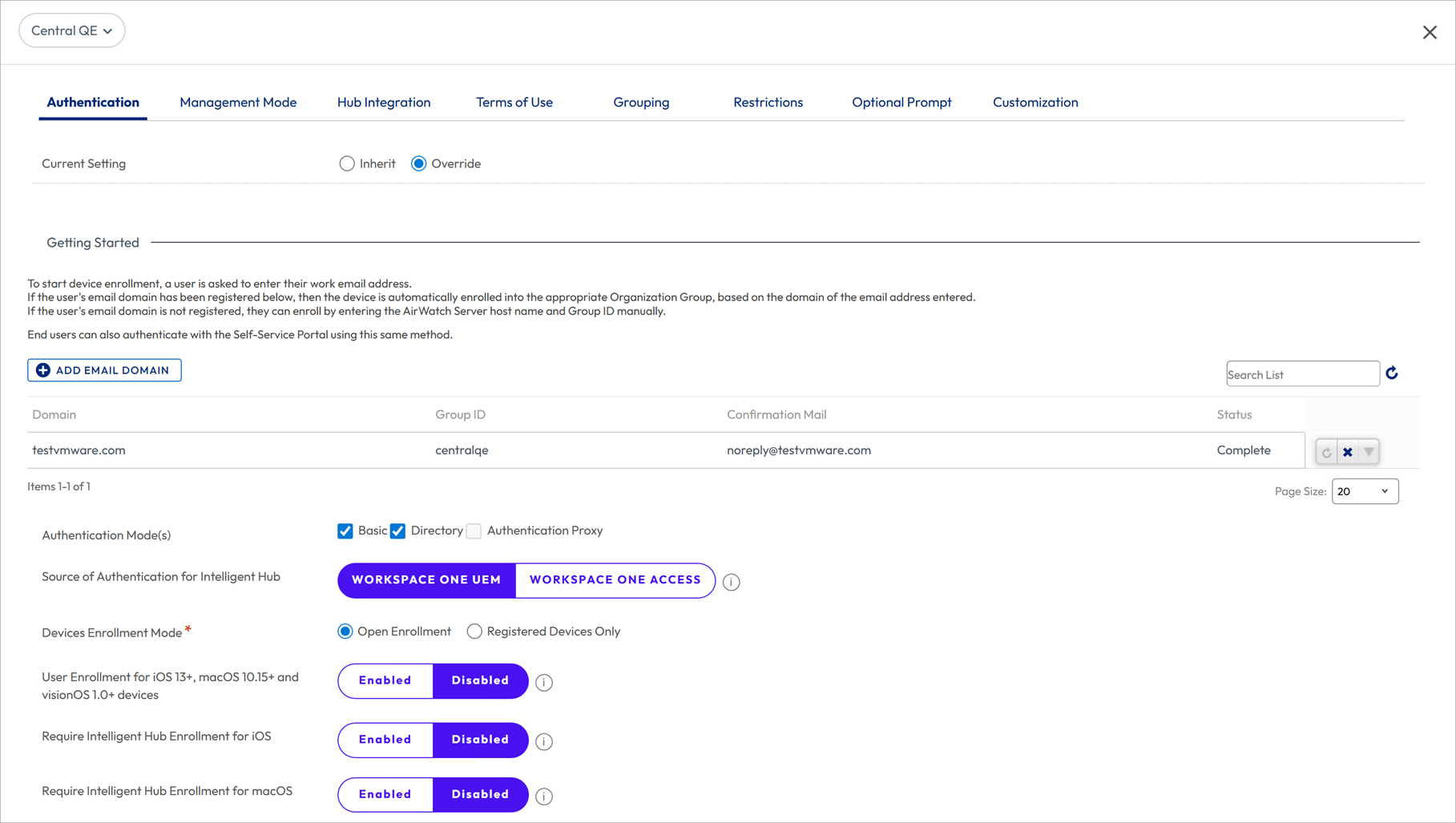this partial screenshot shows the Authentication tab for Enrollment settings this partial screenshot shows the Authentication tab for Enrollment settings