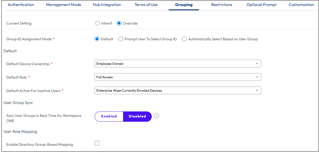 this partial screenshot shows the Grouping tab for Enrollment settings this partial screenshot shows the Grouping tab for Enrollment settings