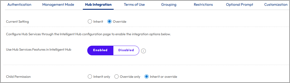 this partial screenshot shows the Hub Integration tab for Enrollment settings this partial screenshot shows the Hub Integration tab for Enrollment settings