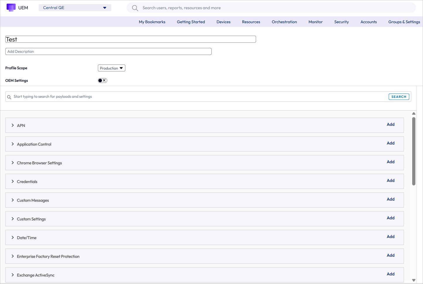 This screenshot shows the initial screen for the new DDUI for Adding a Device Profile. This screenshot shows the initial screen for the new DDUI for Adding a Device Profile.