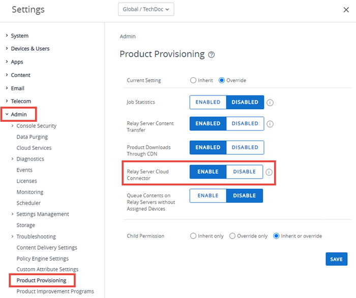 This screenshot shows where you go in System Settings to enable the relay server cloud connector.