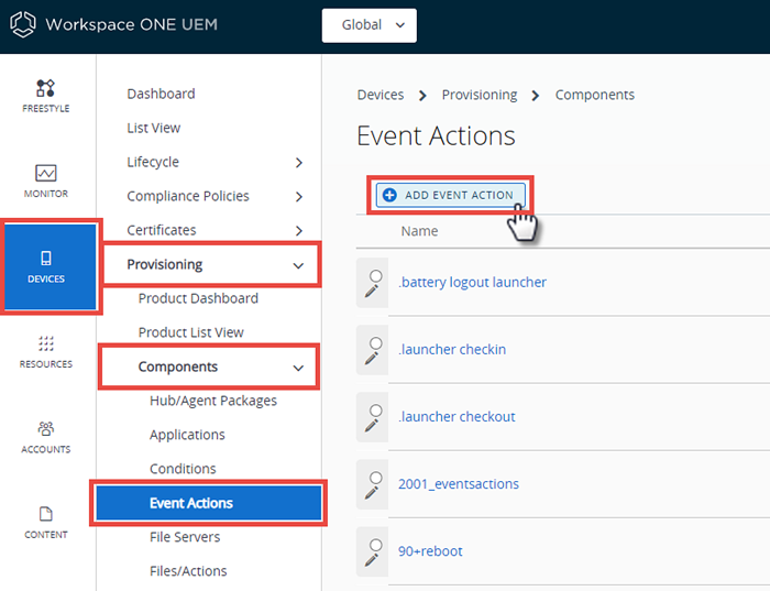 This screenshot shows the Event Actions screen and the path to get there. This screenshot shows the Event Actions screen and the path to get there.