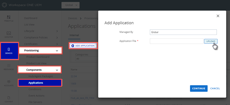 This screenshot shows the Add Application screen and the click path that takes you there.