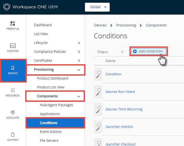 This screenshot shows the Conditions screen and the click path that takes you there.