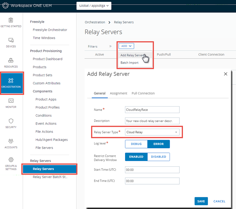 This screenshot shows the Add Relay Server screen and the drop down menu you select to specify the type. This screenshot shows the Add Relay Server screen and the drop down menu you select to specify the type.