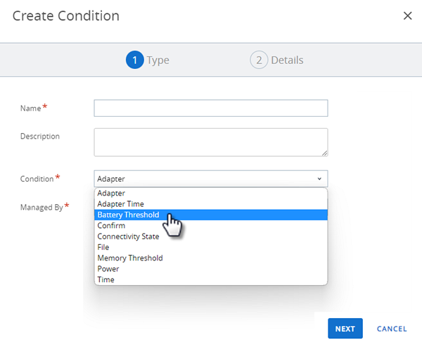 This screenshot shows the Create Condition screen.
