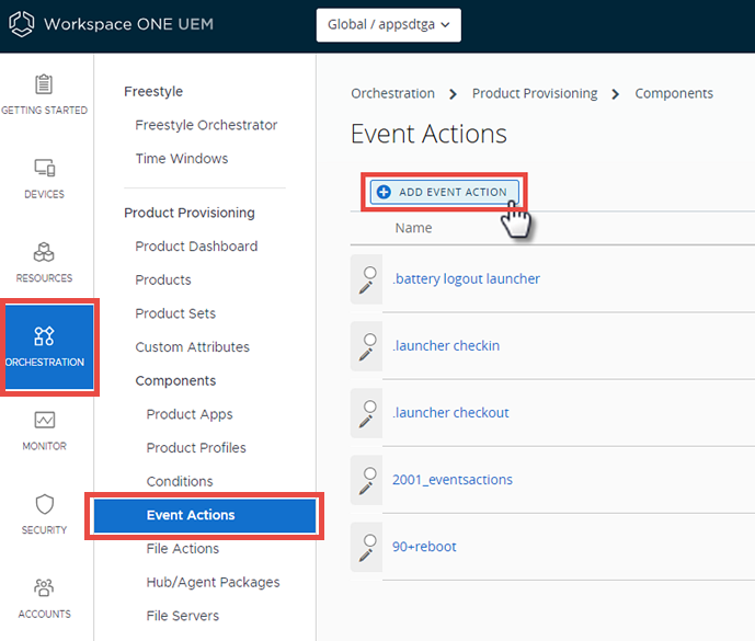 This screenshot shows the Event Actions screen and the path to get there. This screenshot shows the Event Actions screen and the path to get there.