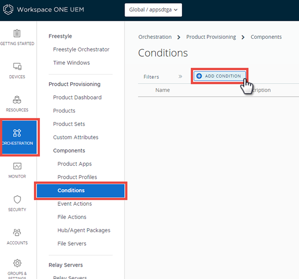 This screenshot shows the Conditions screen and the click path that takes you there.