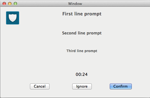 This partial screenshot shows the Confirm condition's Message prompt on the macOS platform. This partial screenshot shows the Confirm condition's Message prompt on the macOS platform.