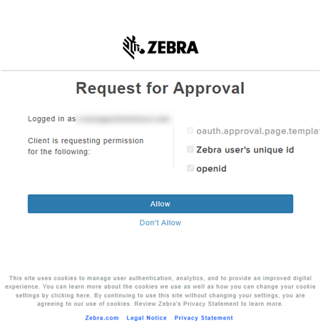 this screenshot shows the Request for Approval screen from Zebra.com.