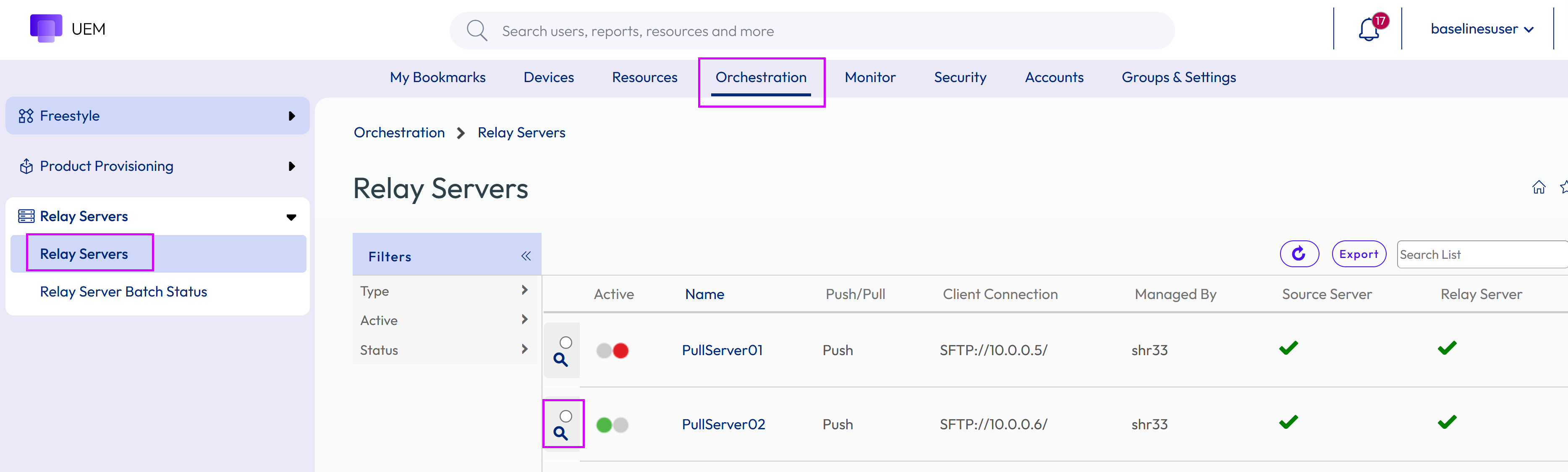 This screenshot shows the relay servers list view and where to go to view the server queue. This screenshot shows the relay servers list view and where to go to view the server queue.