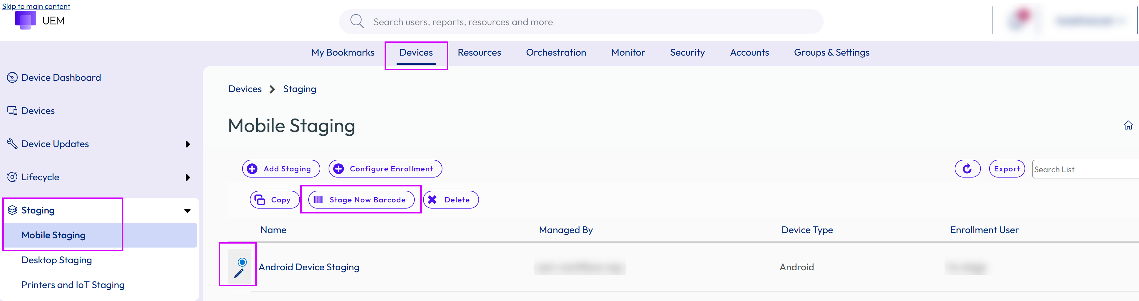 This screenshot shows the List View for the Staging packages. This screenshot shows the List View for the Staging packages.