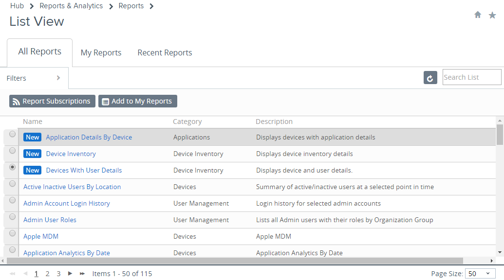 This screenshot shows the Reports List View, allowing you to select reports that you want to add to the export list for later viewing and analysis. This screenshot shows the Reports List View, allowing you to select reports that you want to add to the export list for later viewing and analysis.