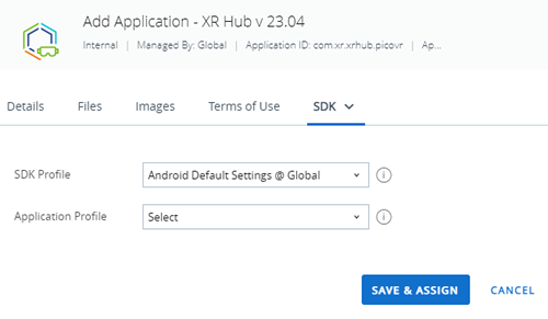 This screenshot shows the SDK profile screen in the Add Application step.