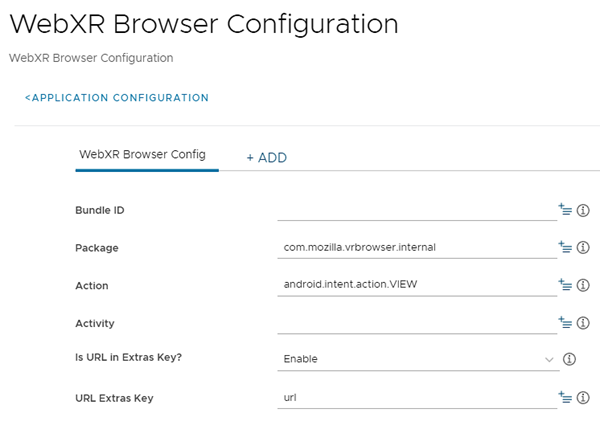 This partial screenshot shows the WebXR Browser Configuration screen, which enables you to define your preferred 3rd party browser, in this case Mozilla Firefox Browser, for launching WebXR applications.