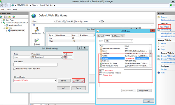The Certificate screen where you verify the certificate name.