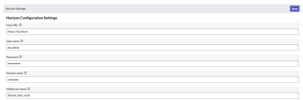 Horizon Configuration Settings Horizon Configuration Settings