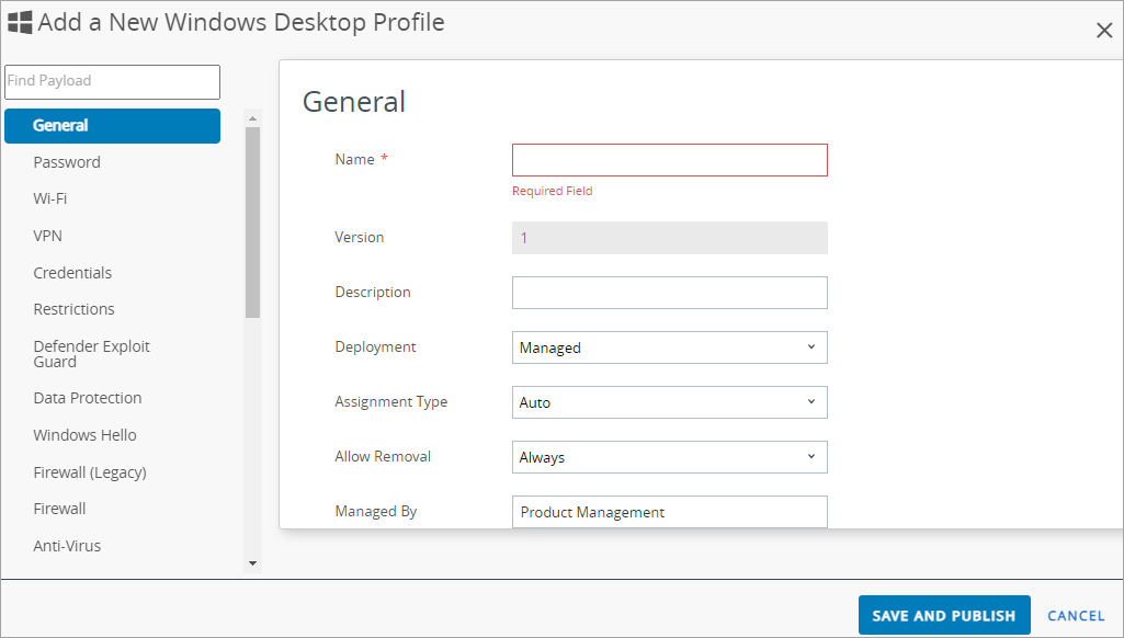 Shows the General settings.