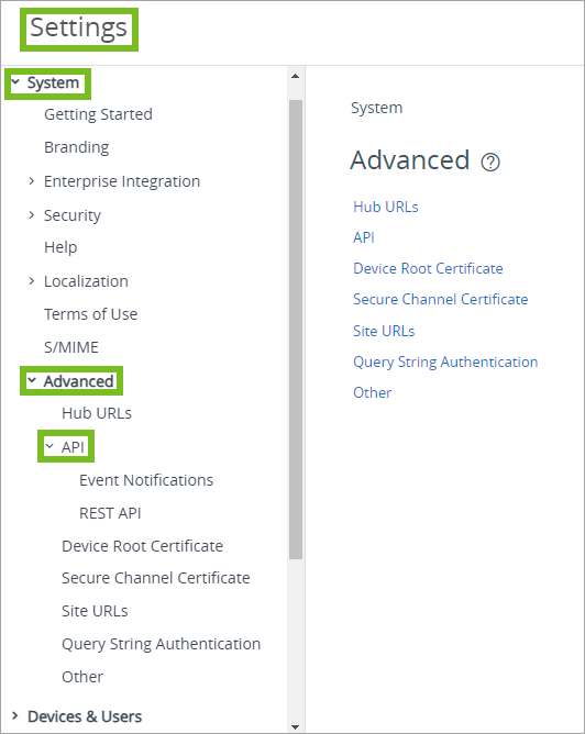 Shows the path in the console for Tunnel Advanced settings.