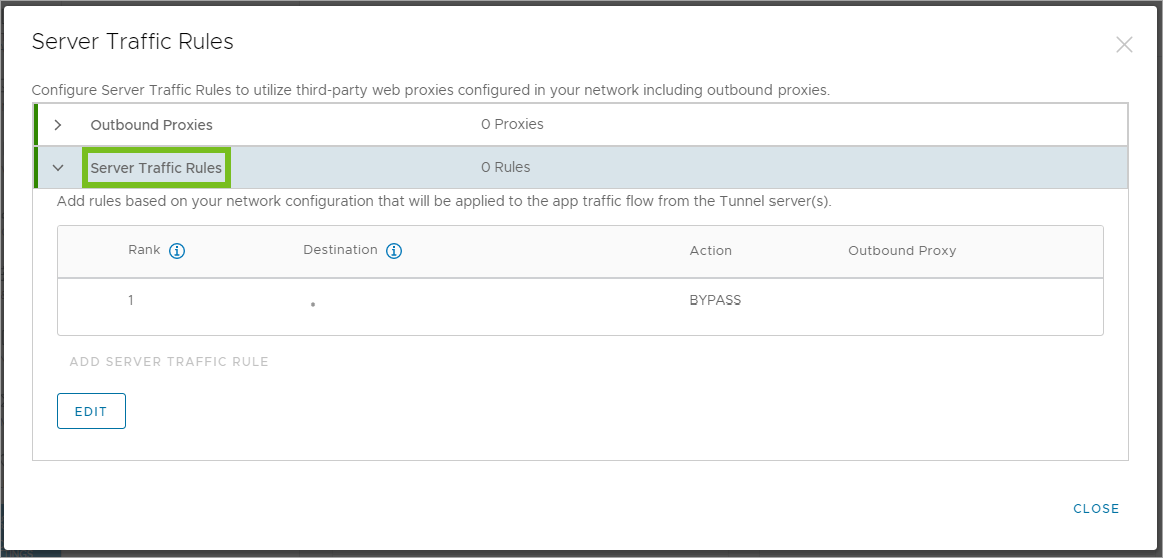 Shows the Server Traffic Rules box where you can edit Server Traffic Rules.
