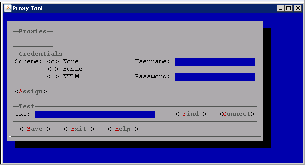 Image of the Proxy tool showing Credentials and Test URI Image of the Proxy tool showing Credentials and Test URI