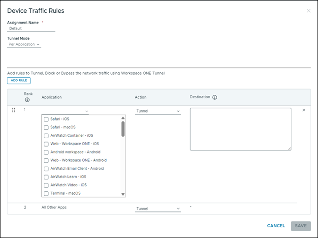 Shows the Device Traffic Rules page