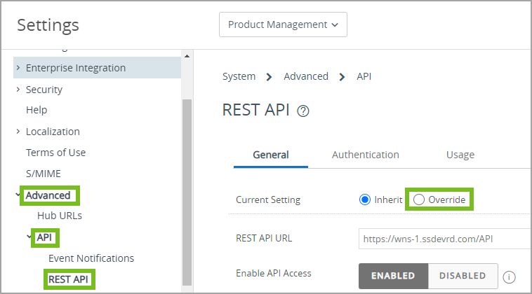 File path to set the REST API information