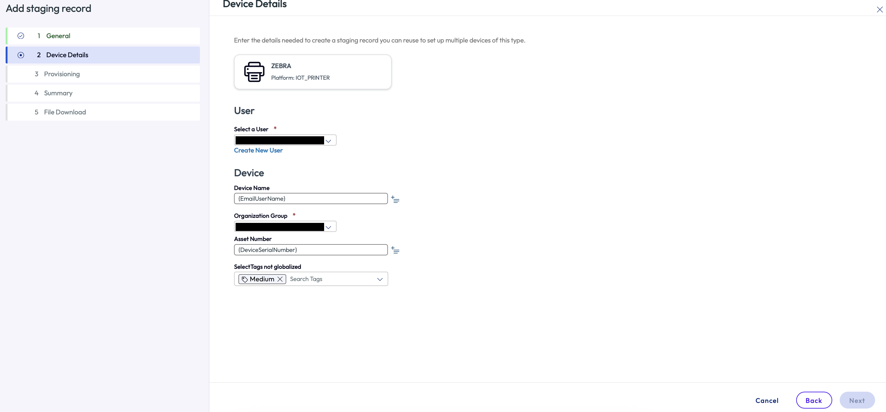 Device Details page displaying options for User and Device Device Details page displaying options for User and Device