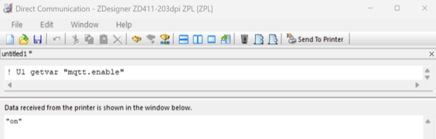 MQTT is enabled on the printer with a result ON MQTT is enabled on the printer with a result ON